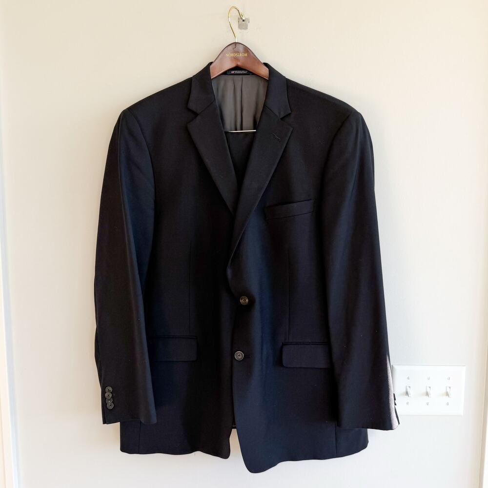 Hart Schaffner Marx Black Two Button Wool Suit Black 48